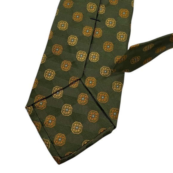 IKE BEHAR Green Geometric Floral Silk LUXURY Tie HANDMADE USA - Picture 5 of 5